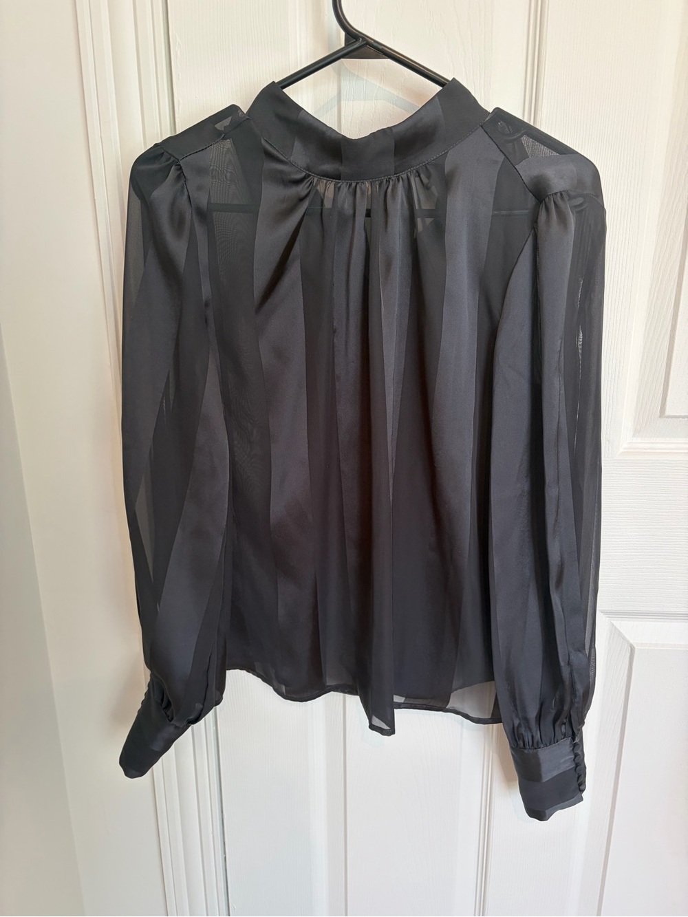 Forever 21 Black Sheer Long-Sleeve Mock Neck Blouse
